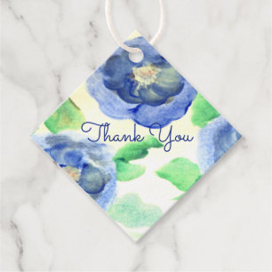 Blaues Rose-Aquarellpapier Geschenkanhänger