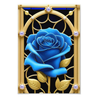 Blaues Rose-Design aus festem Glas Fotodruck