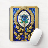 Blaues Rose-Design aus festem Glas Mousepad (Mit Mouse)