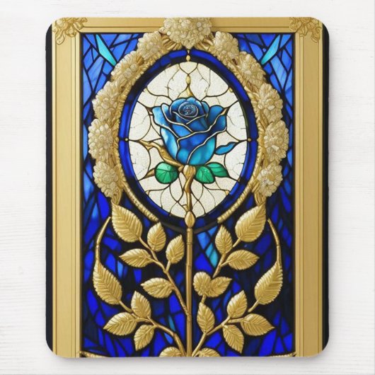 Blaues Rose-Design aus festem Glas Mousepad (Vorne)