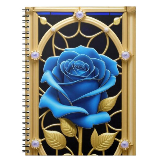 Blaues Rose-Design aus festem Glas Notizblock (Vorderseite)