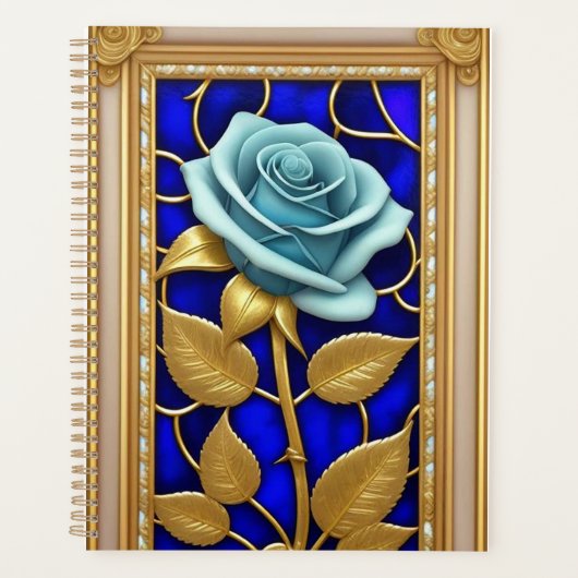 Blaues Rose-Design aus festem Glas Planer (Vorderseite)