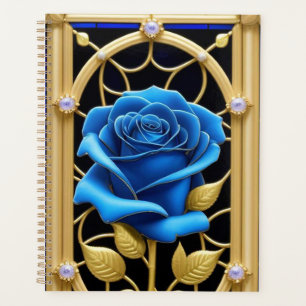 Blaues Rose-Design aus festem Glas Planer