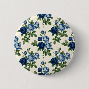 Blaues Rosen-Blumenmuster Button
