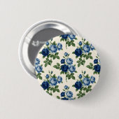 Blaues Rosen-Blumenmuster Button (Vorne & Hinten)