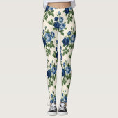 Blaues Rosen-Blumenmuster Leggings (Vorderseite)