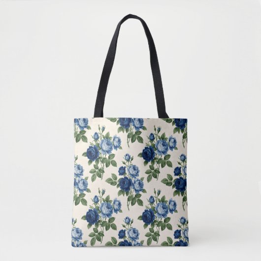 Blaues Rosen-Blumenmuster Tasche (Vorderseite)