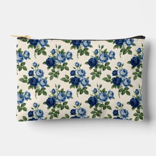 Blaues Rosen-Blumenmuster Zubehörtasche (Vorderseite)