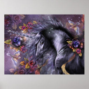 Blaues Roseunicorn-Kunst-Plakat Poster