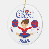 Blaues Rot-Beifall-brünette Cheerleader Keramik Ornament (Links)