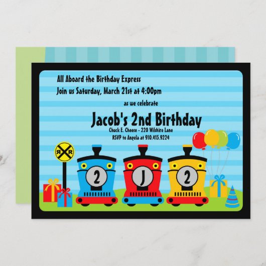 blaues Rot der choo choo Einladung (Vorne/Hinten)