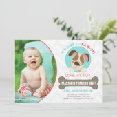 Blaues Rot der Welpenhundeeinladung Zickzack Einladung (Stehend Vorderseite)