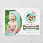 Blaues Rot der Welpenhundeeinladung Zickzack Einladung (Vorne/Hinten)