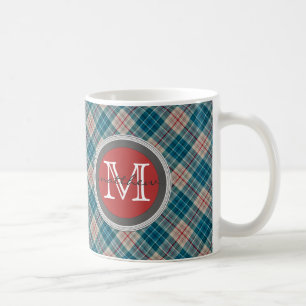 Blaues Rot-kariertes Hintergrund-Monogramm Kaffeetasse