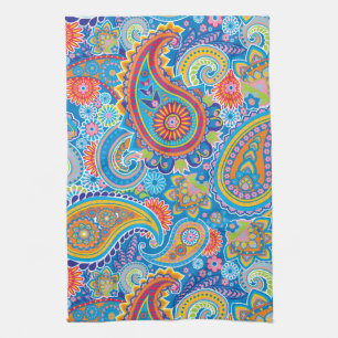 Blaues, rotes, orange und gelbes Paisley Handtuch