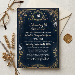 Blaues Ruby-Skript Einfach 50. Hochzeitstag Einladung