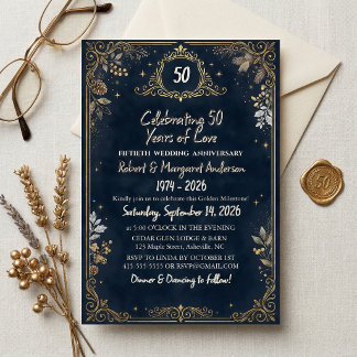 Blaues Ruby-Skript Einfach 50. Hochzeitstag Einladung