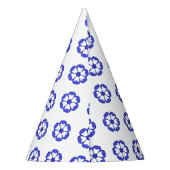 Blaues Rundblumenmuster Partyhütchen (Rückseite)