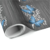Blaues Rustikales Butterfly-Hochzeitspapier Geschenkpapier (Rolleneckpunkt)