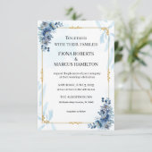Blaues Rustikales Flora Elegant Save the Date (Stehend Vorderseite)