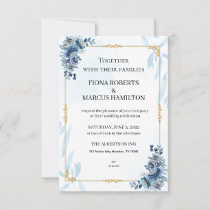 Blaues Rustikales Flora Elegant Save the Date RSVP Karte