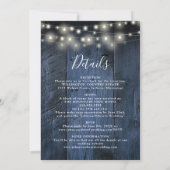 Blaues rustikales Holz in einer Reihe von Lichtern Einladung (Rückseite)