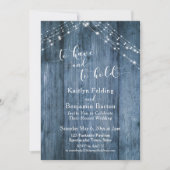 Blaues rustikales Holz und Lichter, die es zu habe Einladung (Vorderseite)