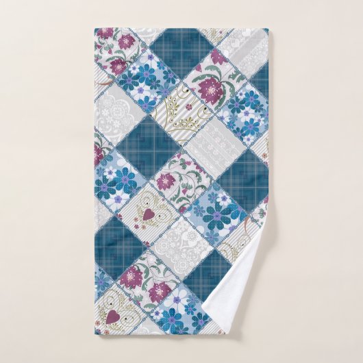 Blaues, rustikales Muster aus Stoffschrott Badhandtuch Set (Handtuch)