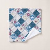 Blaues, rustikales Muster aus Stoffschrott Badhandtuch Set (Waschlappen)