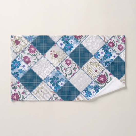 Blaues, rustikales Muster aus Stoffschrott Badhandtuch Set (Handtuch)