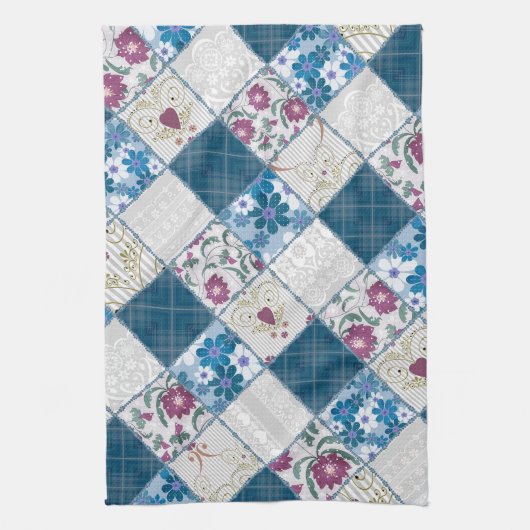 Blaues, rustikales Muster aus Stoffschrott Geschirrtuch (Vertikal)