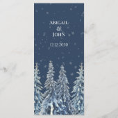 Blaues Rustikales Winterwald-Hochzeitsmenü Menükarte (Rückseite)