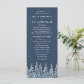 Blaues Rustikales Winterwald-Hochzeitsprogramm Programm (Stehend Vorderseite)