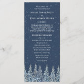 Blaues Rustikales Winterwald-Hochzeitsprogramm Programm (Vorderseite)