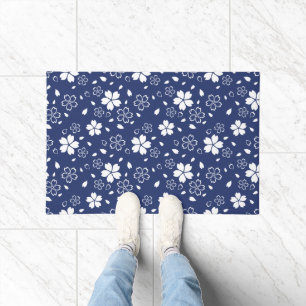 Blaues Sakura-Muster Fußmatte