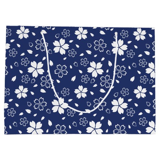 Blaues Sakura-Muster Große Geschenktüte (Rückseite)