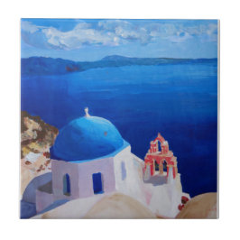 Blaues Santorini, Griechenland - Ansicht von Oia Fliese