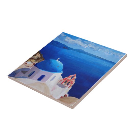 Blaues Santorini, Griechenland - Ansicht von Oia Fliese (Seite)