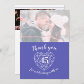 Blaues Saphirherz Jubiläum 45 Jahre Foto Dankeskarte (Vorne/Hinten)