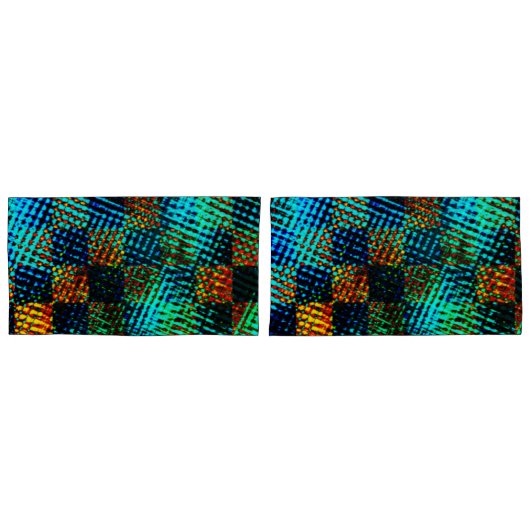 Blaues Schach, grünliche Kratzer, schmutziger Rot- Kissenbezug (Vorderseite-Set)