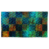 Blaues Schach, grünliche Kratzer, schmutziger Rot- Kissenbezug (Vorderseite-Links)