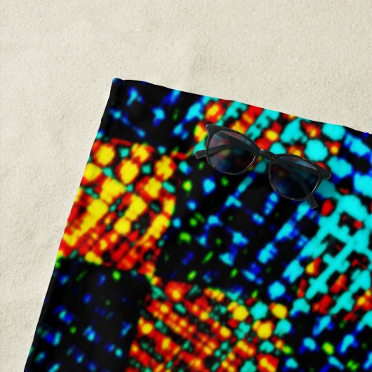 Blaues Schach, grünliche Kratzer, schmutziger Rot- Strandtuch (Beispiel)