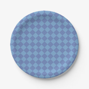 Blaues Schachbrett-Diamantmuster Pappteller