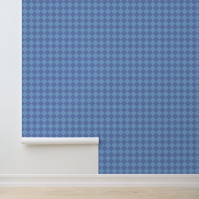 Blaues Schachbrett-Diamantmuster Tapete (Anwendung)