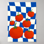 Blaues Schachbrett-Tomaten-Plakat Poster (Vorne)