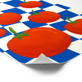 Blaues Schachbrett-Tomaten-Plakat Poster (Ecke)