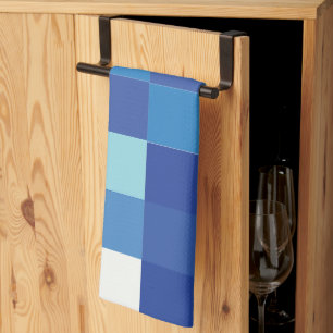 Blaues Schachbrettmuster mit modernen Quadraten Geschirrtuch
