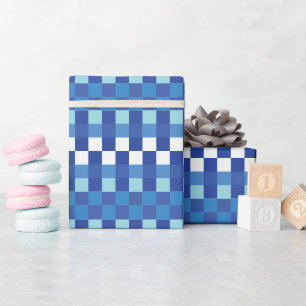 Blaues Schachbrettmuster Süß Modern Geschenkpapier