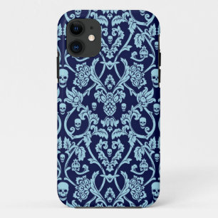 Blaues Schädeldamastmuster iPhone 11 Hülle
