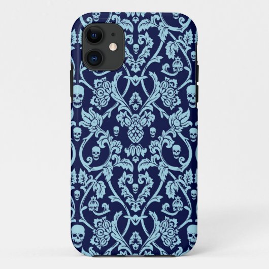 Blaues Schädeldamastmuster Case-Mate iPhone Hülle (Rückseite)